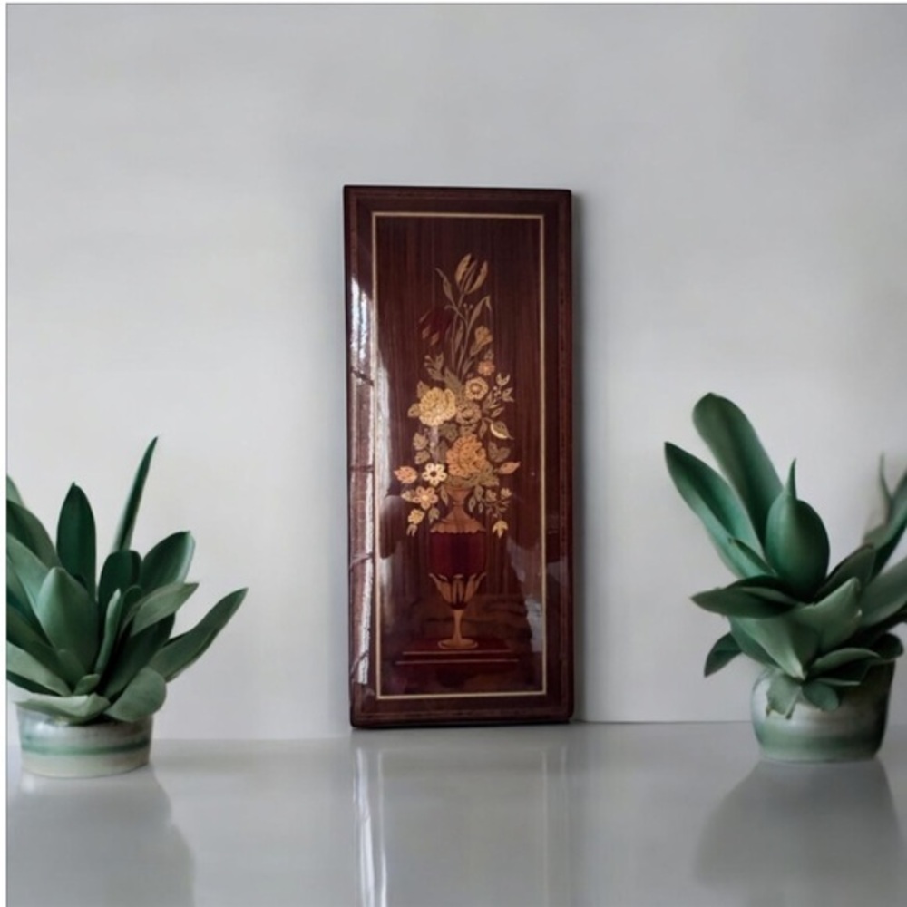 Inlaid Wood Marquetry Picture, Italian Art, Vintage Wooden Picture